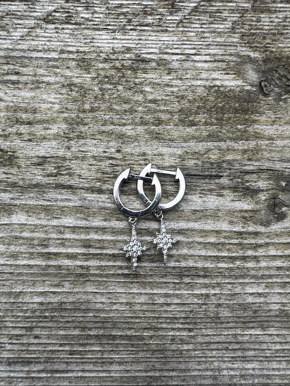 925 Silver Starburst Hoop Drop Earrings - stamped